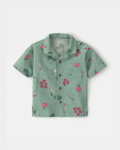 Toddler Boy Veggie Fruit Short-Sleeve Button-Down Shirt - Green
