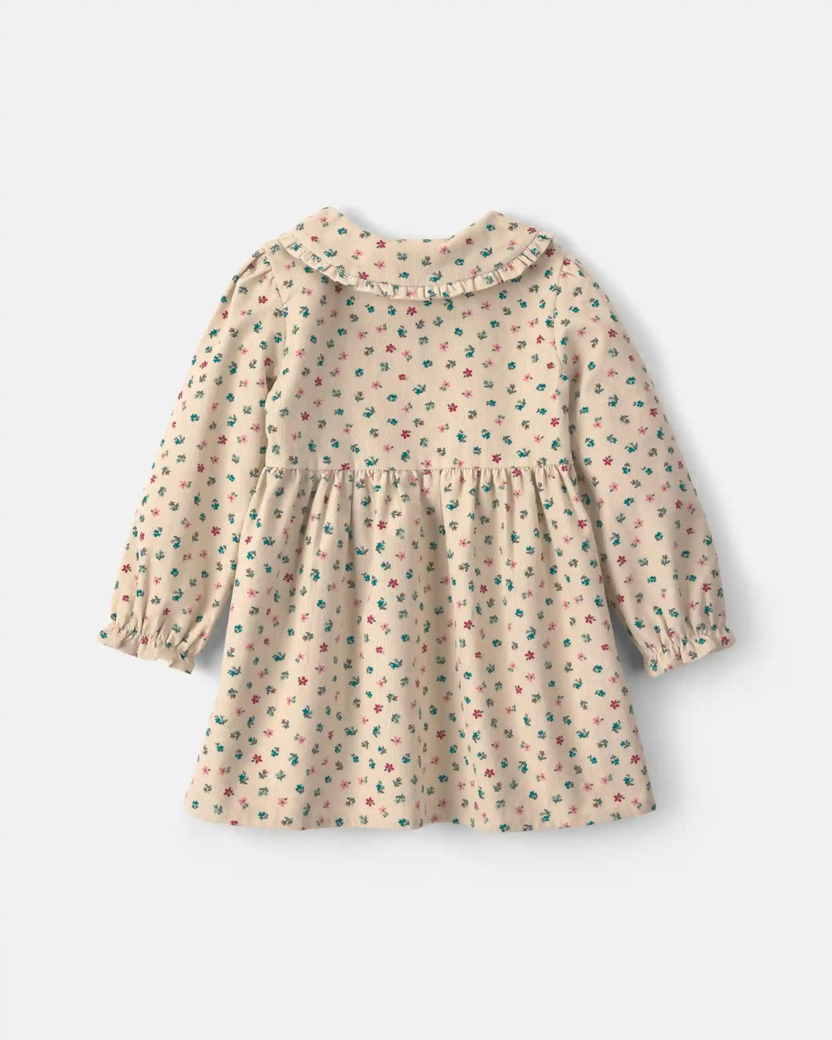 Toddler Girl Floral Collared Corduroy Long-Sleeve Dress - Cream