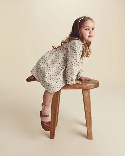 Toddler Girl Floral Collared Corduroy Long-Sleeve Dress - Cream