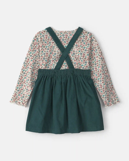Toddler Girl 2-Piece Floral Corduroy Long-Sleeve Dress Set