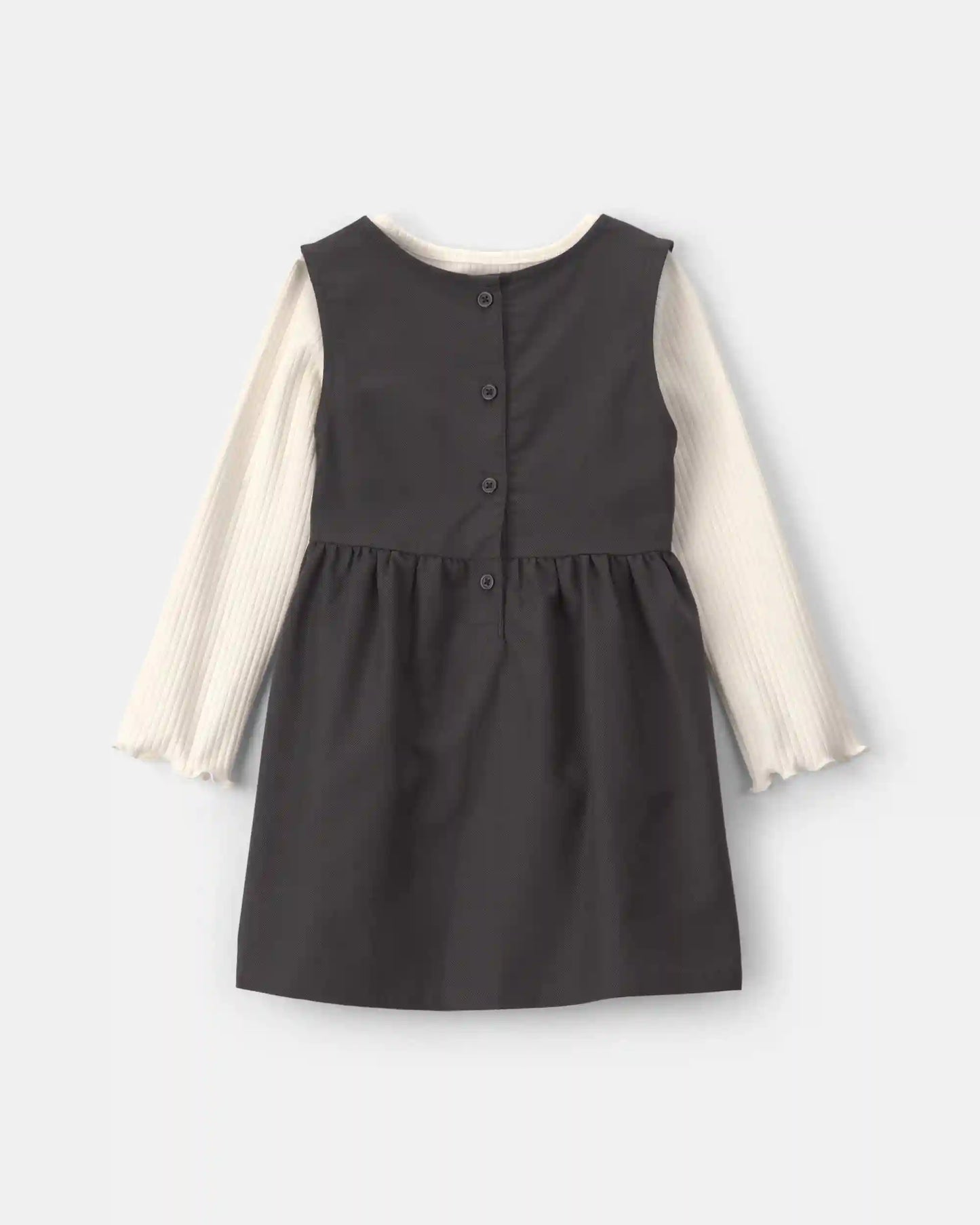 Toddler Girl 2-Piece Bow Twill Long-Sleeve Dress Set - Black/Cream