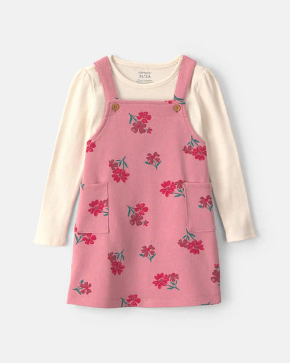 Toddler Girl Floral French Terry Long-Sleeve Dress Set - Pink/Cream