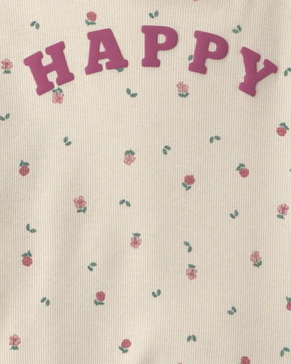 Toddler Girl 2-Piece 'Happy' Striped Twill Long-Sleeve Top & Pant Set - Pink/Cream