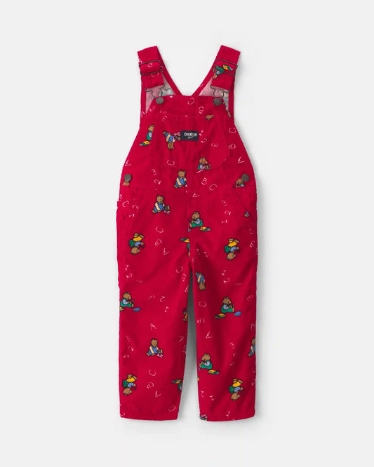 Toddler Bear Corduroy Overalls - Red
