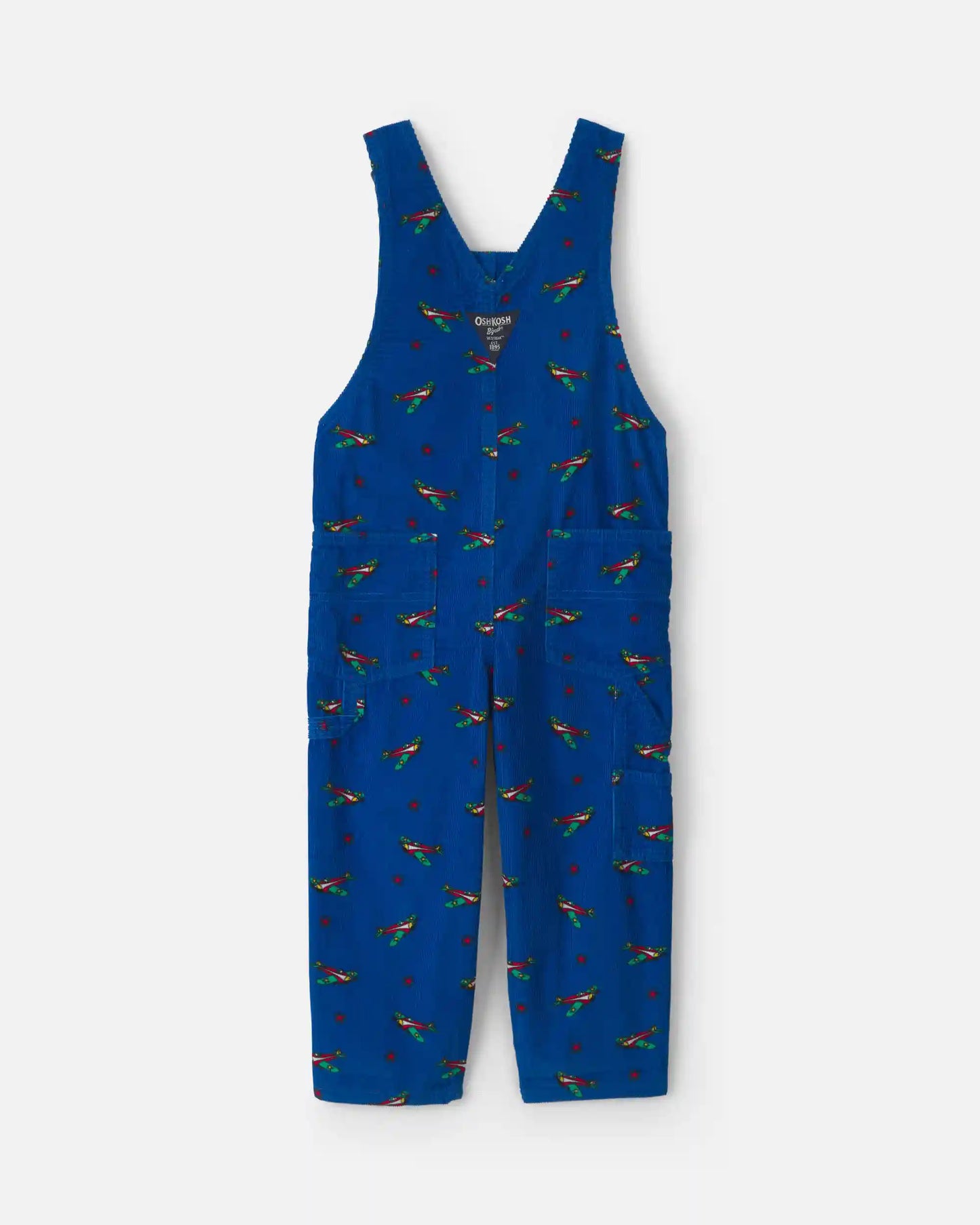Toddler Boy Airplane Corduroy Overalls - Blue