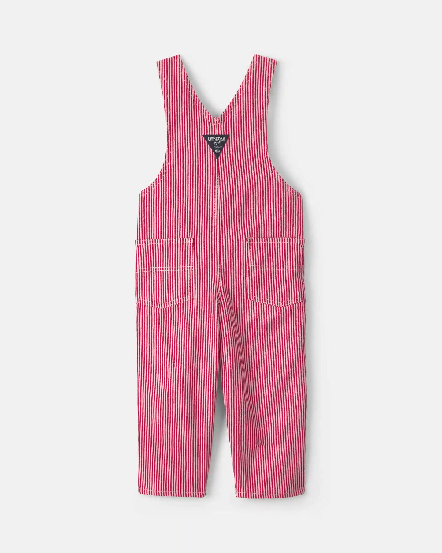 Toddler Boy Hickory Stripe Overalls - Red/White
