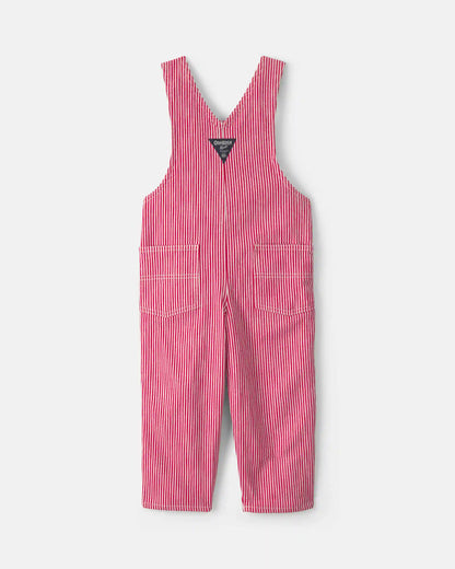 Toddler Boy Hickory Stripe Overalls - Red/White