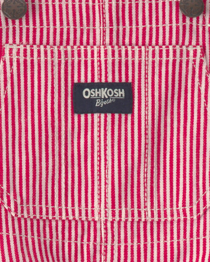 Toddler Boy Hickory Stripe Overalls - Red/White