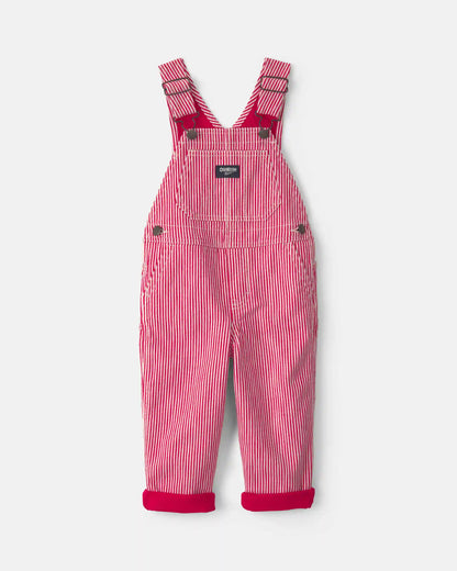 Toddler Boy Hickory Stripe Overalls - Red/White