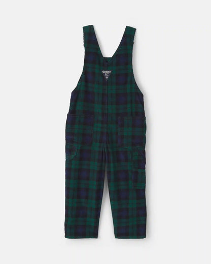 Toddler Boy Plaid Corduroy Overalls - Navy Blue/Green