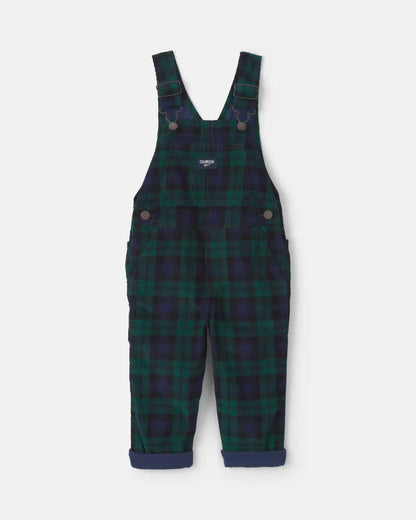 Toddler Boy Plaid Corduroy Overalls - Navy Blue/Green