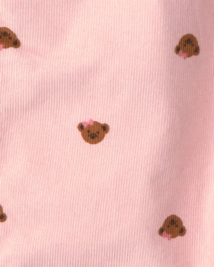 Toddler Girl Bear Corduroy Overalls - Pink