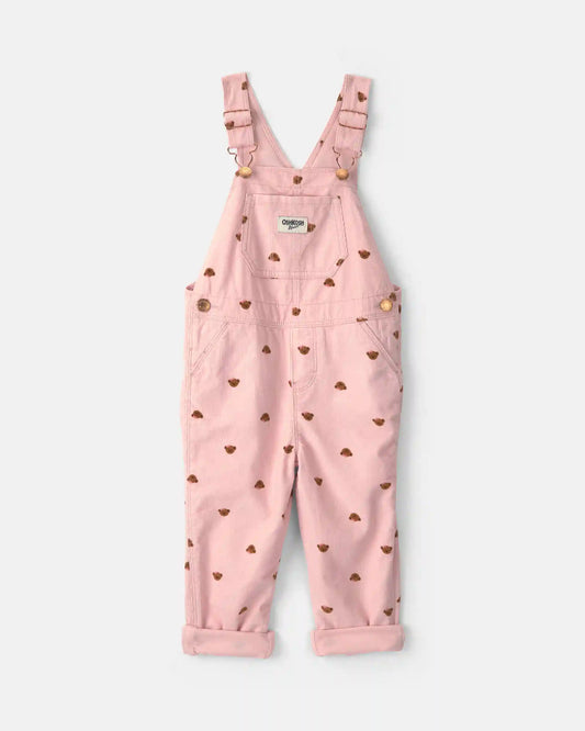 Toddler Girl Bear Corduroy Overalls - Pink