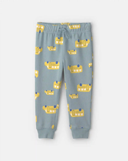 Toddler Boy 2-Piece School Bus French Terry Hoodie & Pant Set - Blue/Yellow