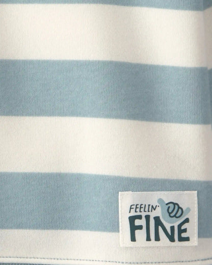 Toddler Boy 2-Piece Striped Fleece Henley Top & Pant Set - Blue/Cream
