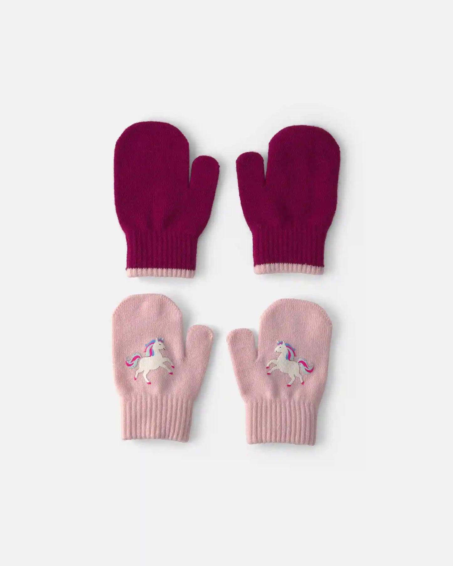 Toddler Girl 2-Pack Unicorn Mittens - Pink/Burgundy