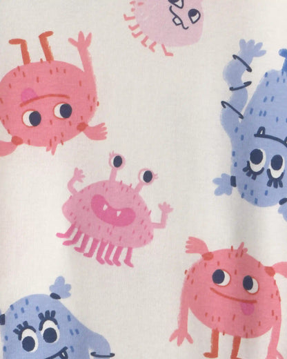 Toddler Girl 4-Piece Monster 100% Cotton Snug Fit Pajama Set - Blue/Cream