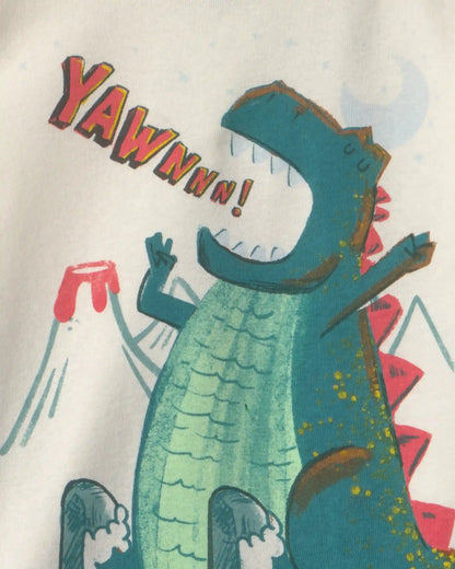 Toddler Boy 4-Piece 'Yawn!' Dino 100% Cotton Snug Fit Pajama Set - Green/Cream