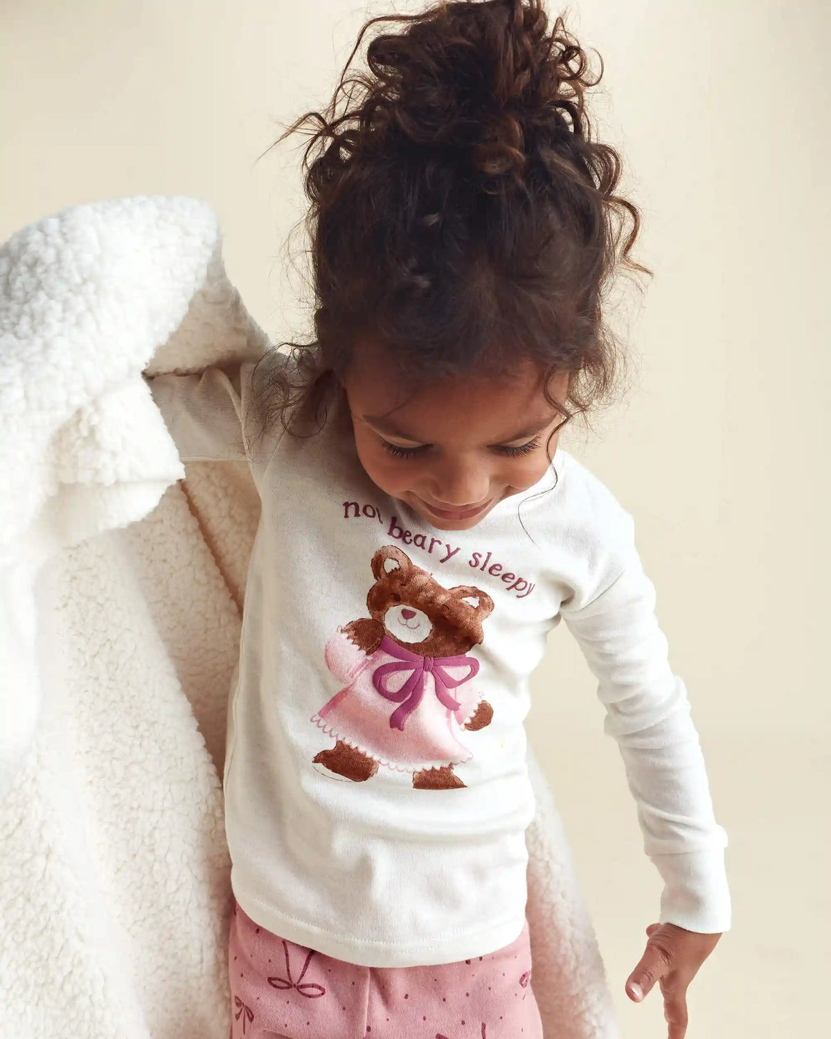 Toddler Girl 4-Piece Bear Varsity 100% Cotton Snug Fit Pajama Set - Pink/Cream