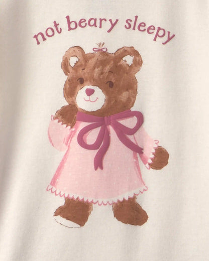 Toddler Girl 4-Piece Bear Varsity 100% Cotton Snug Fit Pajama Set - Pink/Cream