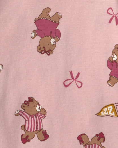 Toddler Girl 4-Piece Bear Varsity 100% Cotton Snug Fit Pajama Set - Pink/Cream