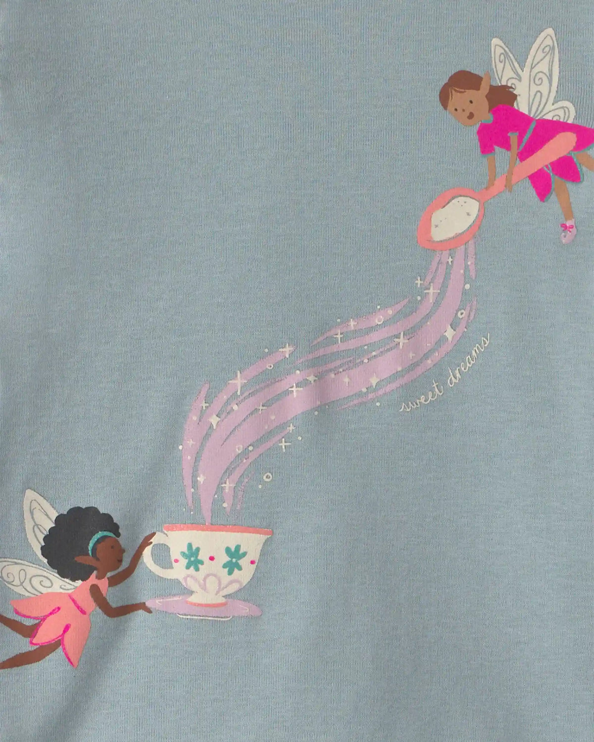 Toddler Girl 4-Piece Fairy 100% Cotton Snug Fit Pajama Set - Blue/Cream