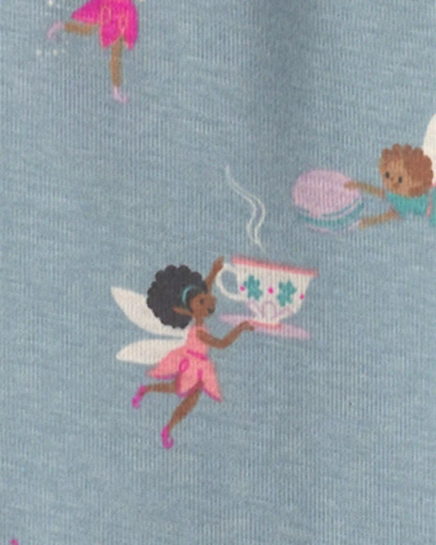 Toddler Girl 4-Piece Fairy 100% Cotton Snug Fit Pajama Set - Blue/Cream