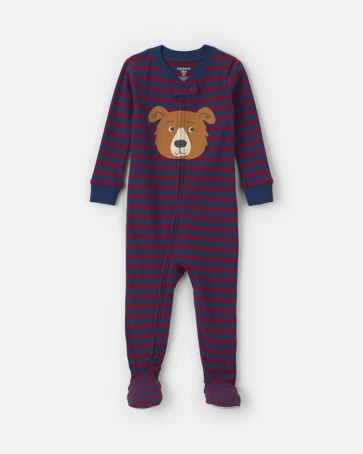 Toddler Boy 1-Piece Dog Striped 100% Cotton Snug Fit Footed Pajama - Burgundy/Blue