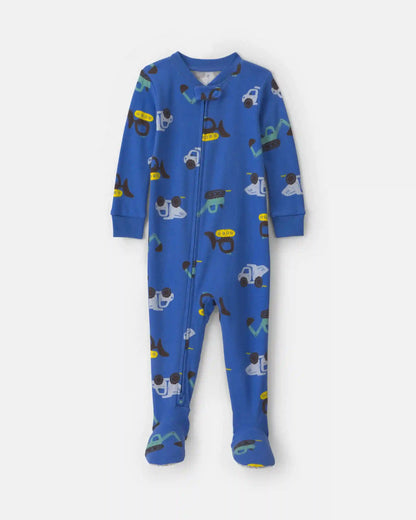 Toddler Boy 1-Piece Construction 100% Cotton Snug Fit Footed Pajama - Blue