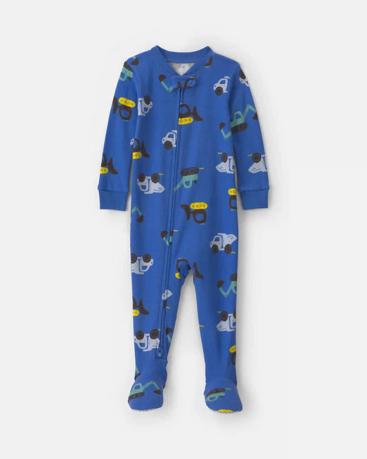 Toddler Boy 1-Piece Construction 100% Cotton Snug Fit Footed Pajama - Blue