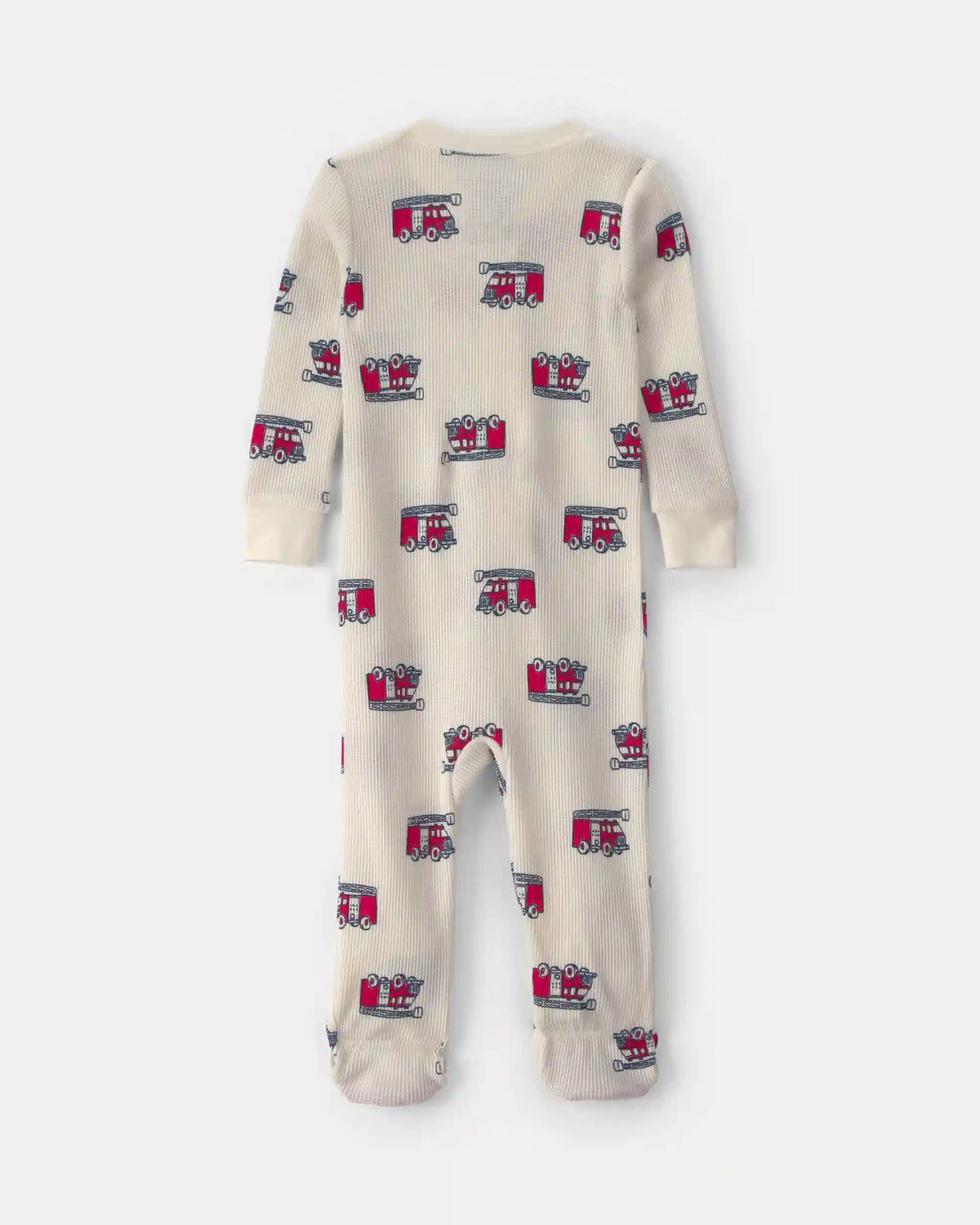 Toddler Boy 1-Piece Firetrucks Thermal Waffle Knit Footed Pyjama - Cream