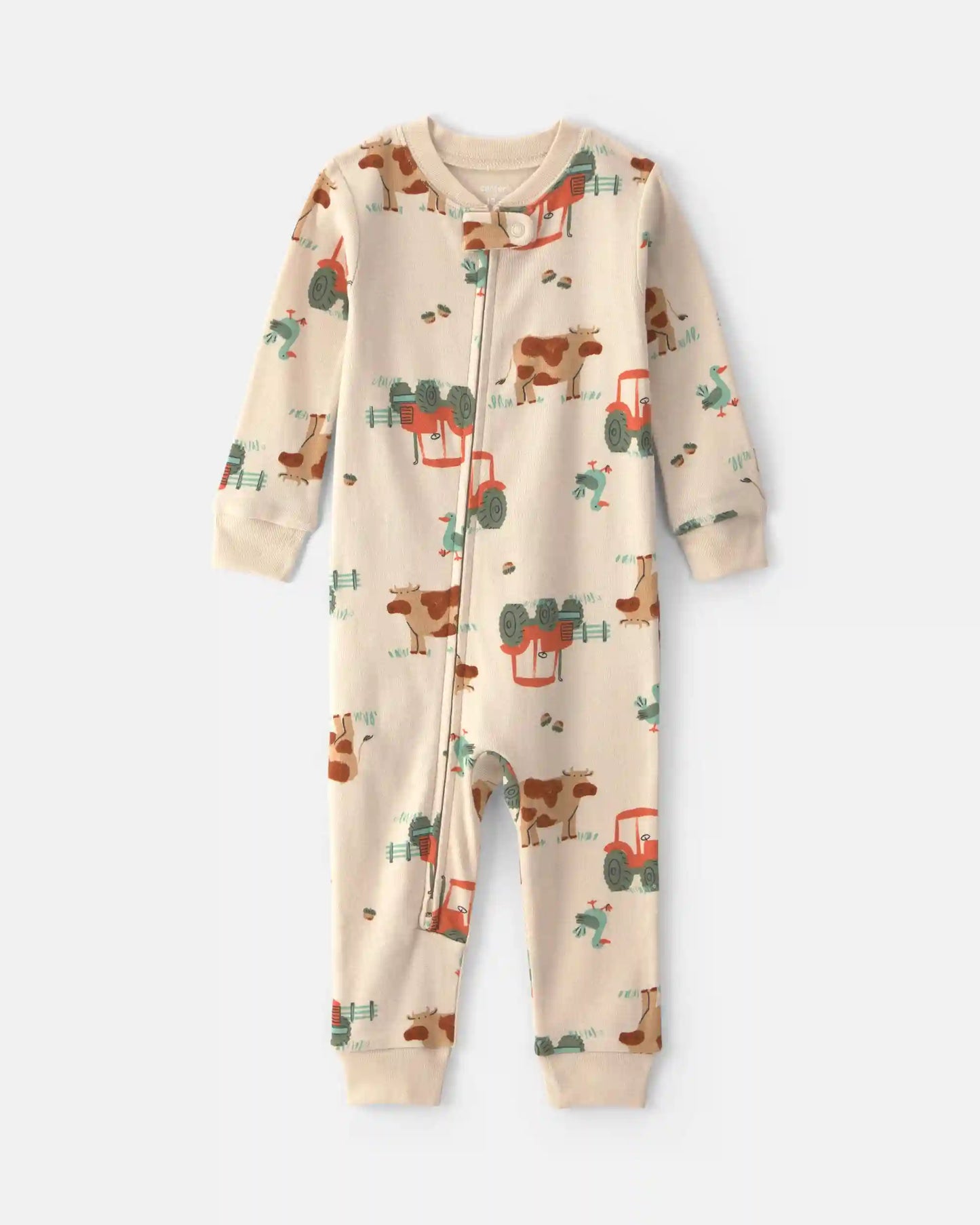 Toddler Boy 1-Piece Farm 100% Cotton Snug Fit Pajama - Beige
