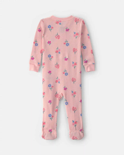 Toddler Girl 1-Piece Floral Thermal Waffle Knit Footed Pajama - Pink