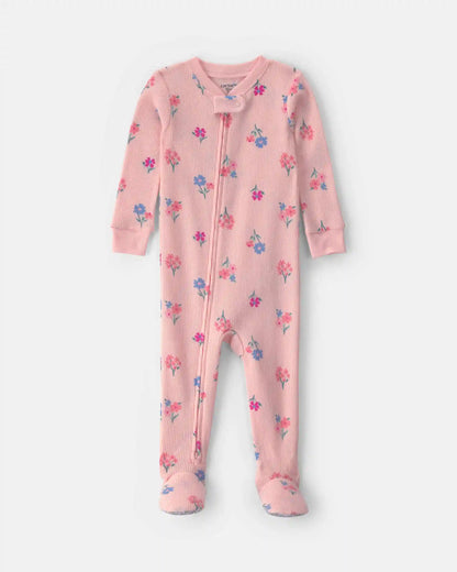 Toddler Girl 1-Piece Floral Thermal Waffle Knit Footed Pajama - Pink