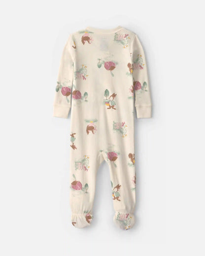 Toddler Girl 1-Piece Country Farm 100% Cotton Snug Fit Footed Pajama - Cream