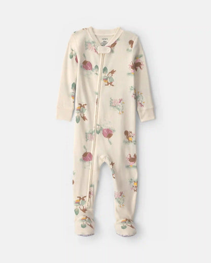 Toddler Girl 1-Piece Country Farm 100% Cotton Snug Fit Footed Pajama - Cream