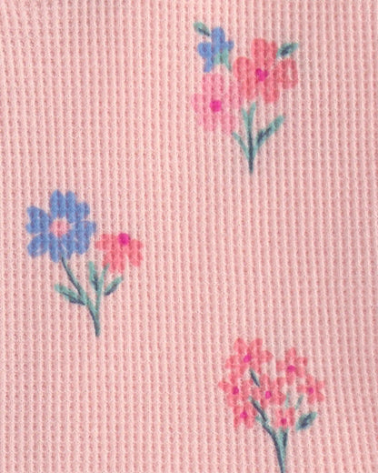 Toddler Girl 1-Piece Floral Thermal Waffle Knit Pajama - Pink