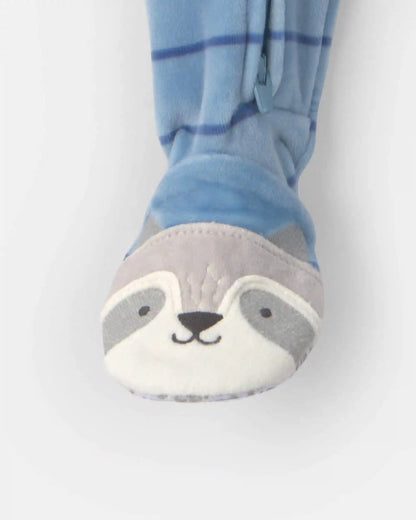 Toddler Boy 1-Piece Striped Raccoon DreamPlush Snug Fit Footed Pajama - Blue