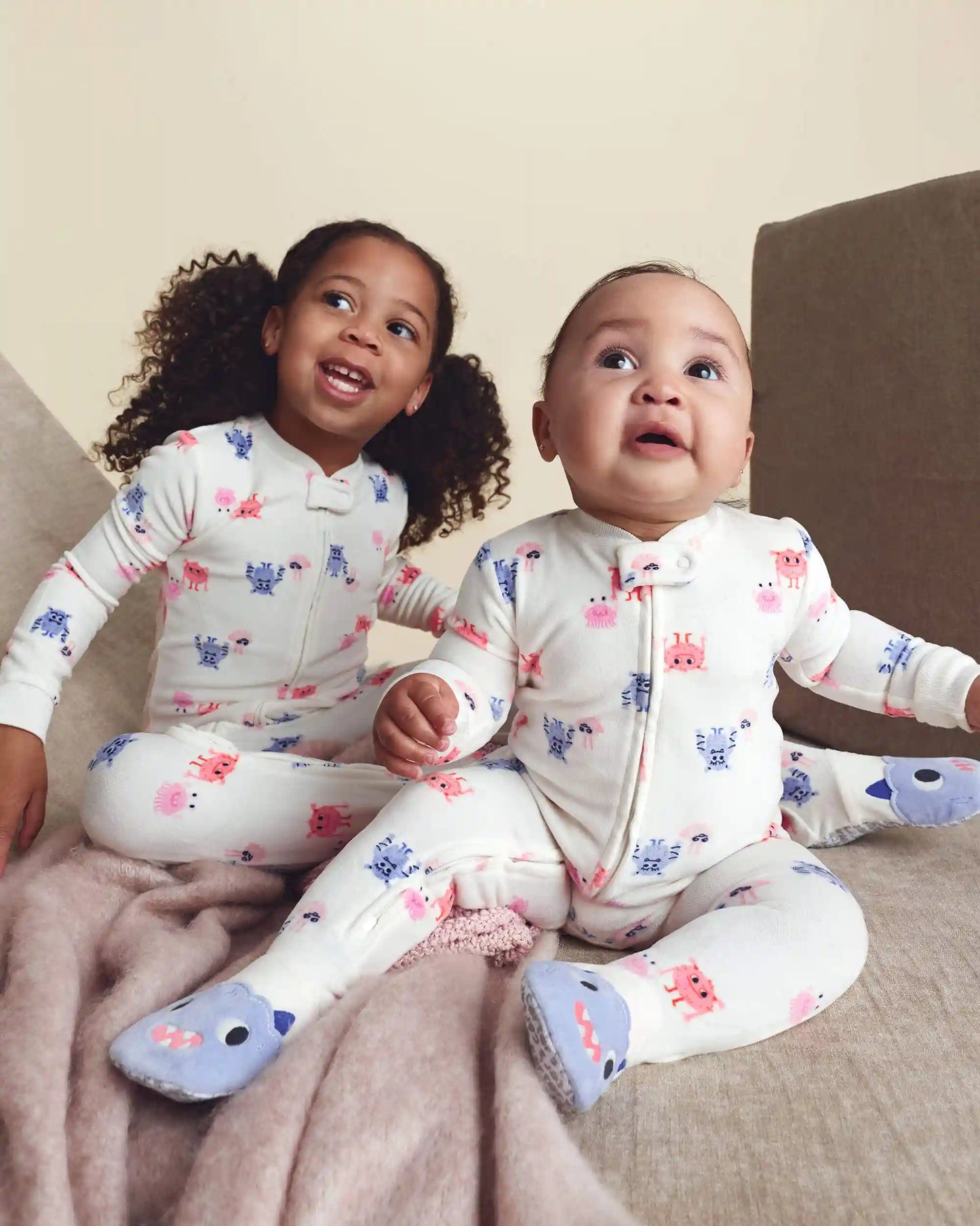 Toddler Girl 1-Piece Monster DreamPlush Snug Fit Footed Pajama - Cream