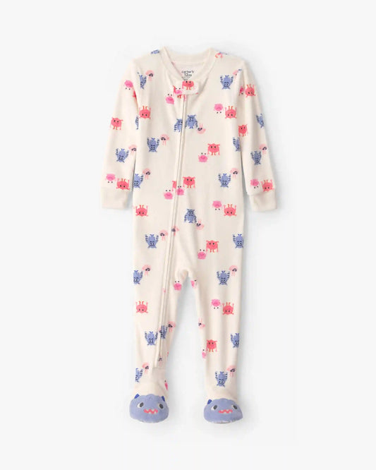Toddler Girl 1-Piece Monster DreamPlush Snug Fit Footed Pajama - Cream