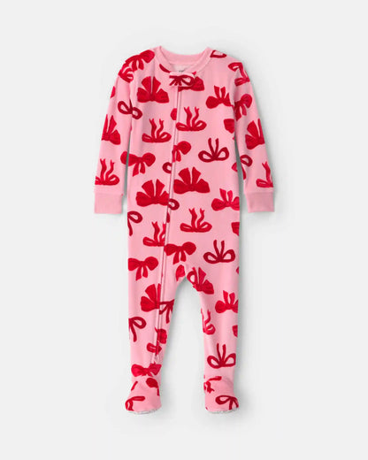 Toddler Girl 1-Piece Bows DreamPlush Snug Fit Footed Pajama - Pink