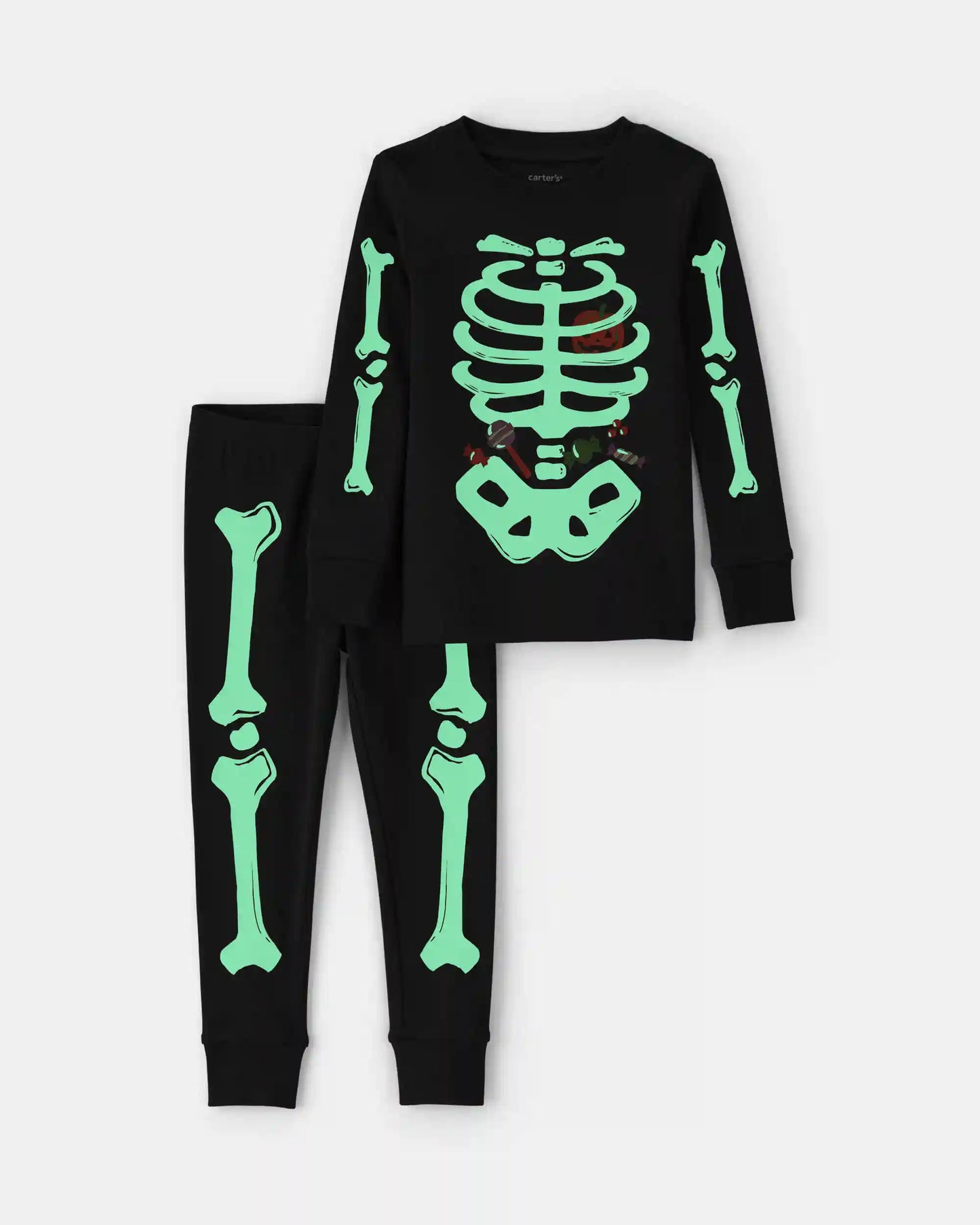 Toddler 2-Piece Halloween Glow in the Dark Skeleton 100% Cotton Snug Fit Pajama Set - Charcoal