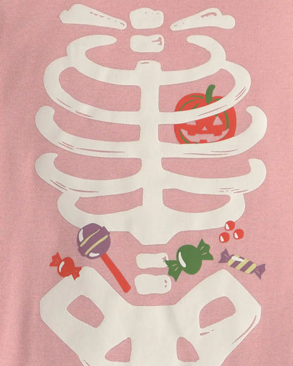 Toddler Girl 2-Piece Halloween Glow in the Dark Skeleton 100% Cotton Snug Fit Pajama Set - Pink