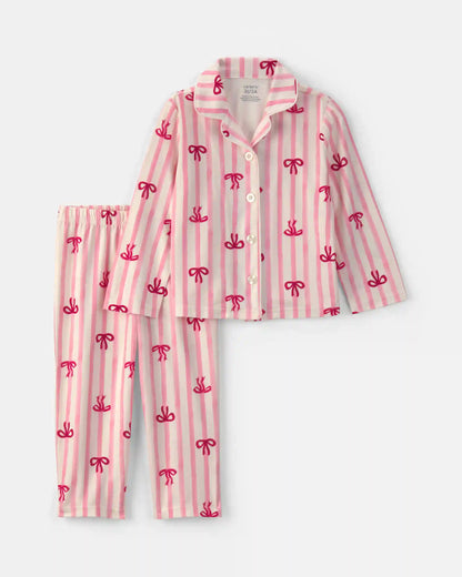 Toddler Girl Bow Print Relaxed Fit 2-Piece Pajama Set - Pink