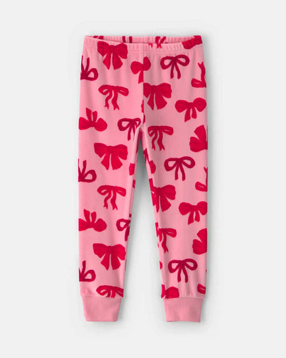 Toddler Girl 2-Piece Bows DreamPlush Snug Fit Pajama Set - Pink