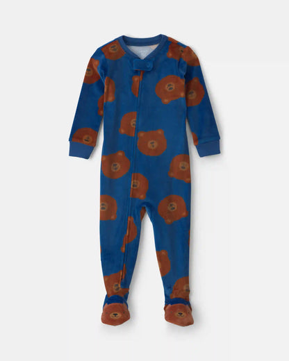 Toddler Boy 1-Piece Bear DreamPlush Snug Fit Footed Pajama - Navy Blue