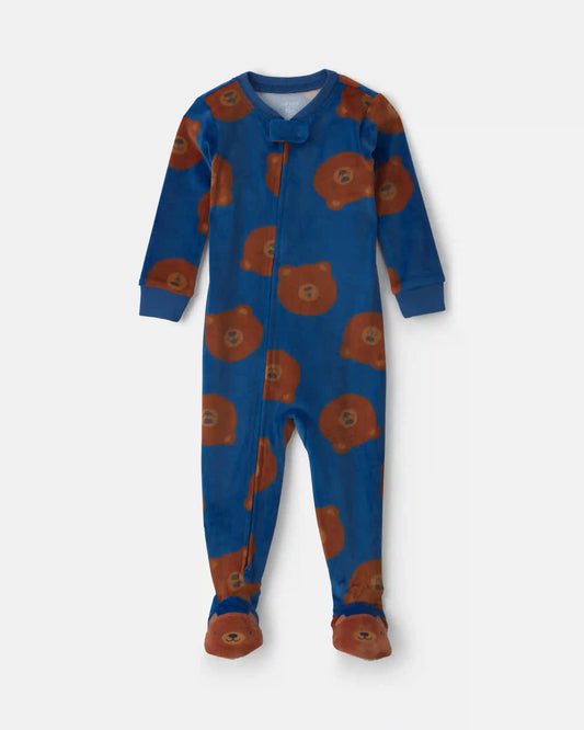 Toddler Boy 1-Piece Bear DreamPlush Snug Fit Footed Pajama - Navy Blue