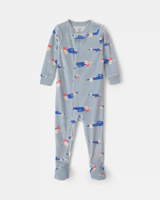 Toddler Boy 1-Piece Cars DreamPlush Snug Fit Footed Pajama - Blue