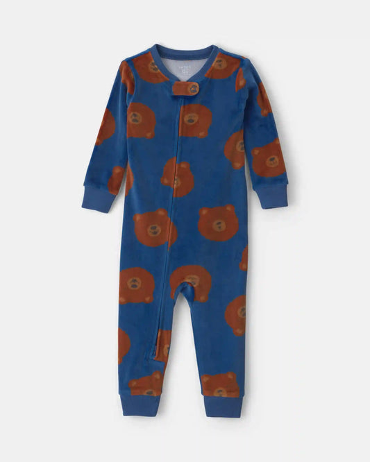 Toddler Boy 1-Piece Bear DreamPlush Snug Fit Pajama - Navy Blue
