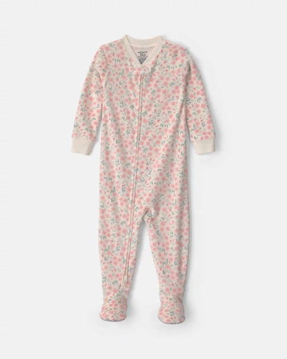 Toddler Girl 1-Piece Floral DreamPlush Snug Fit Footed Pajama - Cream